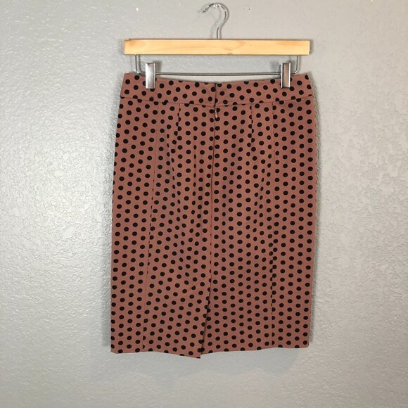 Loft Size 2 Brown Black Polka Dot Cotton Blend Pencil Skirt - Picture 2 of 7